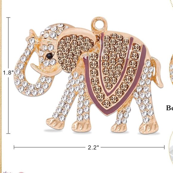 Elephant rhinestone Bag Charm Keychain- NEW - Picture 2 of 3